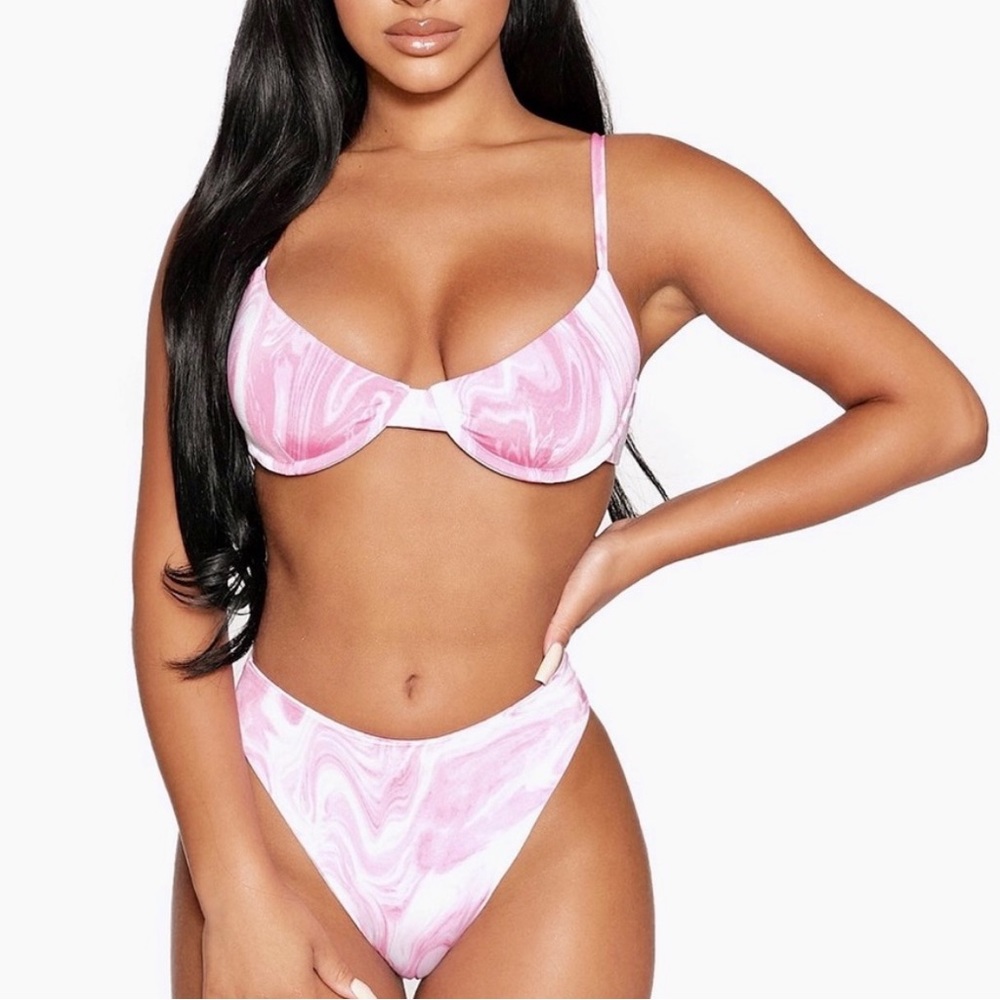 NWT NAKED WARDWROBE UNDERWIRE PINK OCEAN BIKINI SET W/COVERUP